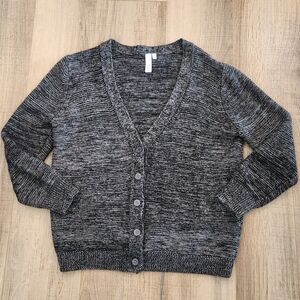 Women’s Wool Blend Cardigan Sweater Small, Gray Marled Button Front Long Sleeve